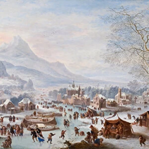 Winter Scene with Skaters (oil on copper)