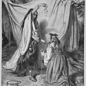 Witch Preparing a Love Philtre, c. 1840 (litho) (b / w photo)