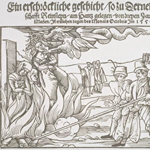 Three Witches Burned Alive, pamphlet illustration (woodcut)