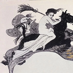 Witches moving in the air. Illustration by Angelo Jank (1868-1940) for Jugend, 1899 DR