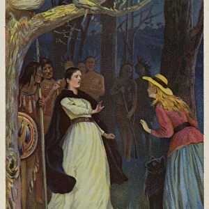 Woman being betrayed to American Indians (chromolitho)