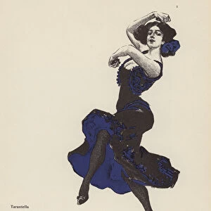 Woman dancing a tarantella (colour litho)