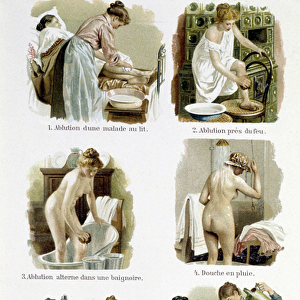 The woman, home doctor: water as a curative means. 1. Alution of a sick person in bed, 2
