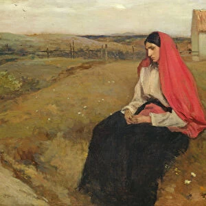 Woman in a landscape (oil on canvas)