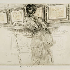 Woman Looking at Watteau Drawings in the Louvre, c. 1895