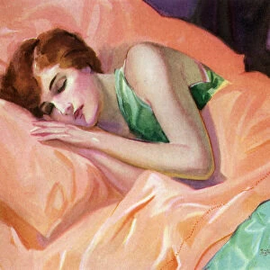 Woman Sleeping on Peach-Colored Sheets, 1920s (screen print)