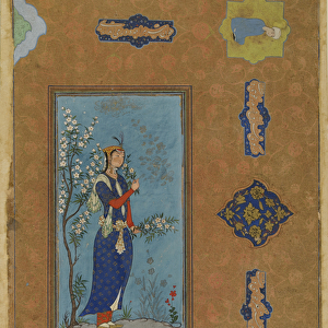 Woman with a spray of flowers, Safavid Period, c. 1575 (w / c & gold on paper)