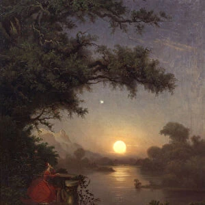 Woman on the terrace looking at the moon, 1849 (oil on canvas)