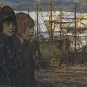 Women at the harbour (oil on canvas)