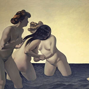 Three Women and a Young Girl Playing in the Water, 1907 (oil on canvas)