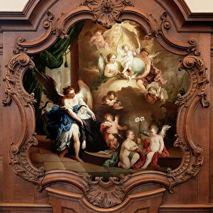 Wood panelling of the nave, 1764-1771, design by JC Collin, joinery by Jacob De Koninck (?), painting with scene from the life of Berlendis, Johannes Piertzer (?)