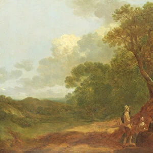 Wooded Landscape with a Man Talking to Two Seated Women (oil on panel)