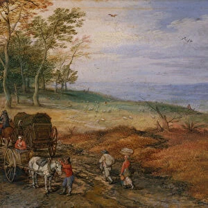 A Wooded Landscape with Travellers (oil on copper)