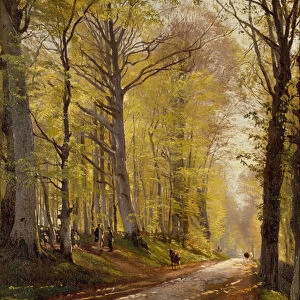 A Woodland Path with Herders and Cattle (oil on canvas)