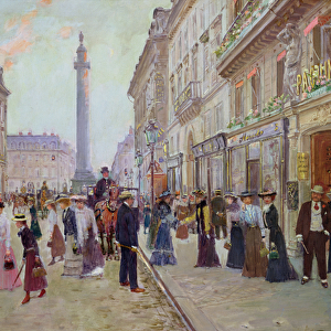 Workers leaving the Maison Paquin, in the rue de la Paix, c. 1900 (oil on canvas)