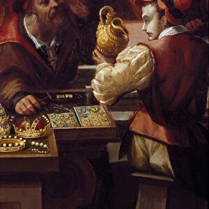 The workshop of the goldsmith Detail of the trade of objects, jewelry