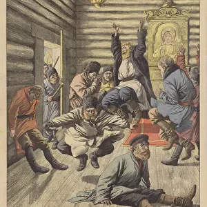 Worship in Russia (colour litho)