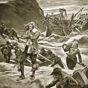 Wrecked upon the Bermudas, 1609, illustration from Hutchinson