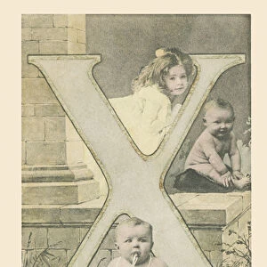 X: A girl and two babies sitting