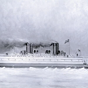 Yard no. 647, Baikal. Photograph of a painting showing the ice breaking train ferry