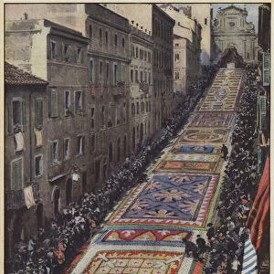 Also this year, for the feast of Corpus Christi, the population of Genzano (Rome) has spread on... (colour litho)