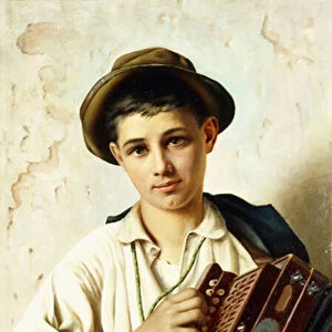 A Young Accordian Player (oil on canvas)