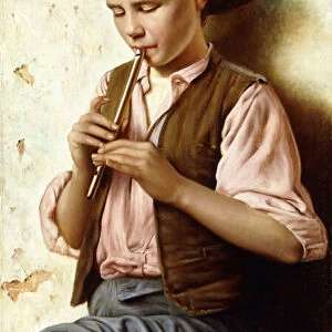 A Young Boy with a Flute (oil on canvas)