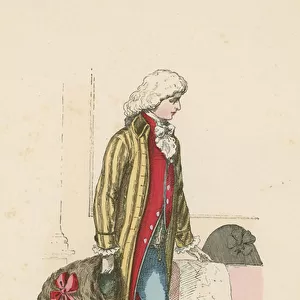 Young French dandy of the reign of Louis XVI, 18th Century (coloured engraving)