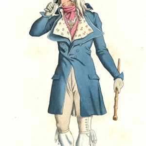 Young French man born in the fashion of the Incrediables of the 18th century, after a painting by Carle Vernet (1758-1836) - Lithography from an illustration by Edmond Lechevallier-Chevignard (1825-1902), from "Costumes historiques des 16e