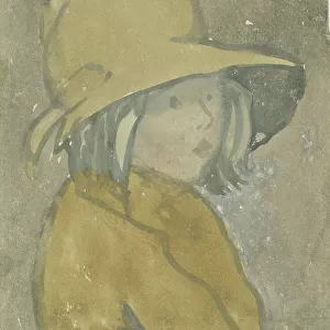 Young girl in brown hat and coat (w/c on paper)