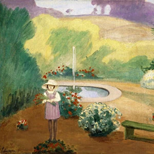 Young Girl near the Fountain, (oil on canvas)