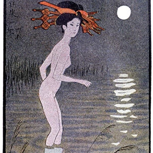 Young Japanese bathing in a pond in the moonlight - in "Japanese doll"