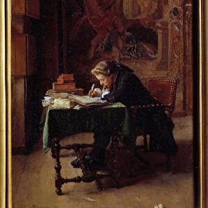 Young man writing in his office Painting by Ernest Meissonier (1815-1891) 1852 Sun