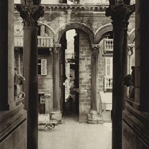 Yugoslavia: Spalato, Cathedral Square, Peristyle of Diocletians palace (b / w photo)