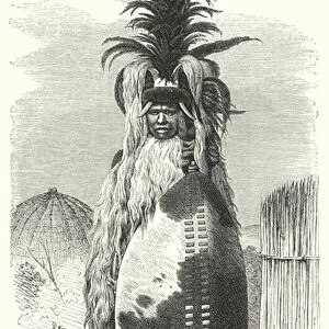 Zulu chief in full war-dress (engraving)