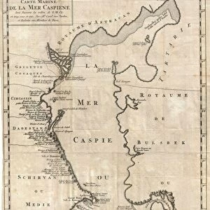 1730, Van Verden Map of the Caspian Sea, topography, cartography, geography, land