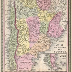 1853, Mitchell Map of Argentina, La Plata, Uruguay and Chili, topography, cartography
