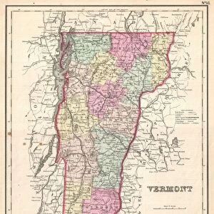 1857, Colton Map of Vermont, topography, cartography, geography, land, illustration