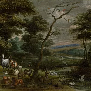 Adam Eve Paradise 17th c. Oil canvas 64. 5 x 93 cm
