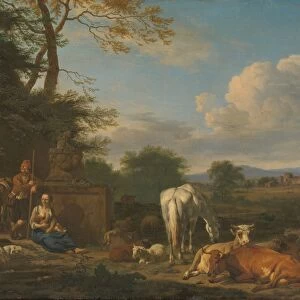 Arcadian Landscape resting Shepherds Animals