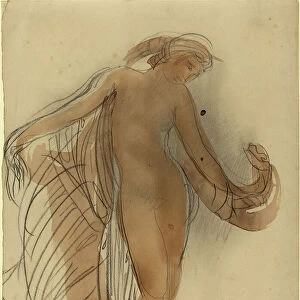 Auguste Rodin, Figure Facing Forward, French, 1840 - 1917, graphite and watercolor