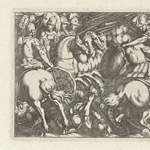 Battle between cavalrymen and infantrymen, Simon Frisius, 1595 - 1628