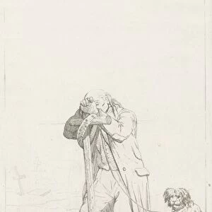 Beggar at a cemetery, Karel Frederik Bombled, 1832 - 1902