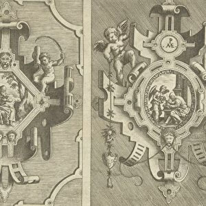 Two cartouches, each depicting an evangelist, Pieter van der Heyden, Jacob Floris