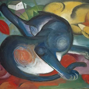 Two cats blue yellow 1912 oil canvas 74. 1 x 98. 2 cm