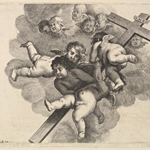 Four cherubs carrying cross 1625-77 Engraving