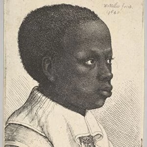 Head young black boy profile right 1645 Etching