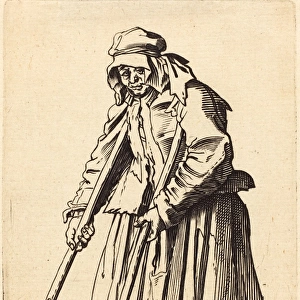 after Jacques Callot, Beggar Woman with Crutches, etching