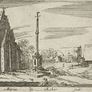 Landscape with a memorial column, Anna Maria de Koker, 1640 - 1698