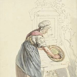 Maid washes dish water pump Pieter van Loon 1811
